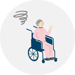 車椅子に座った女性が困った様子で頭を抱えているイラスト